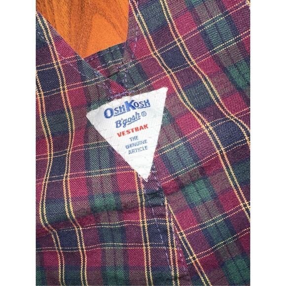 RARE Vintage OshKosh Bgosh VESTBAK Overalls PLAID CHECK  Red  Blue White Size 4T - Picture 5 of 5